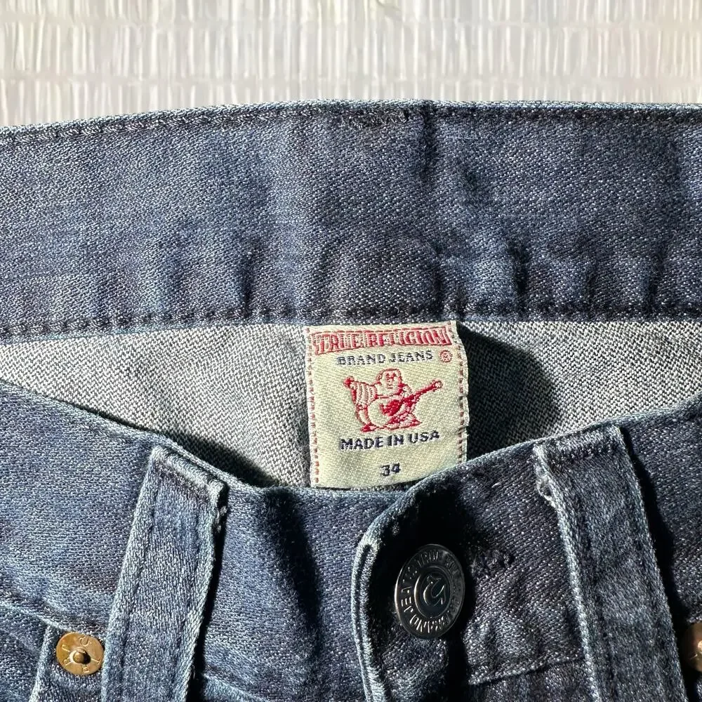 Vintage True Religion Men’s Blue Straight Leg Jeans - Size 34